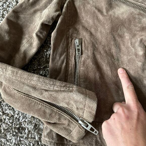 Blank NYC Tan Suede Leather Lined Moto Jacket Cropped Zipper Style Size Small - Picture 4 of 7